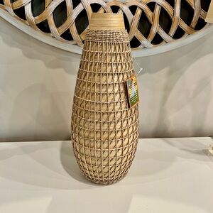 Tan Woven Accent Vase with Intricate Texture